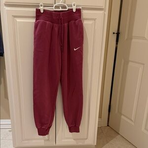 Women’s Size Small Nike Wine Red Track Joggers with White Swoosh